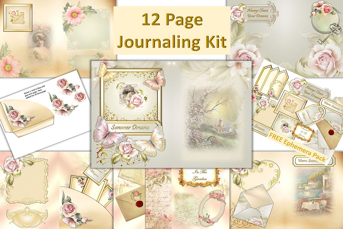 12 page Vintage Journaling Kit with FREE Ephemera. CU example image 1