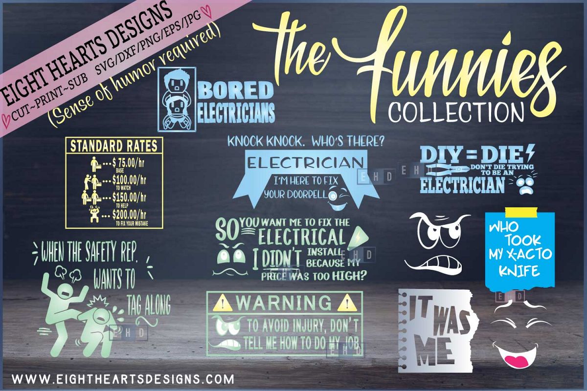 The Funnies Collection of 8 hilarious designs -SVG PNG EPS example image 1