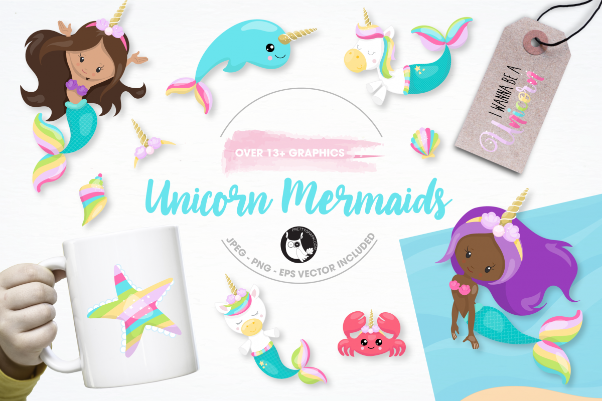 unicorn mermaid graphics and illustrations example image 1