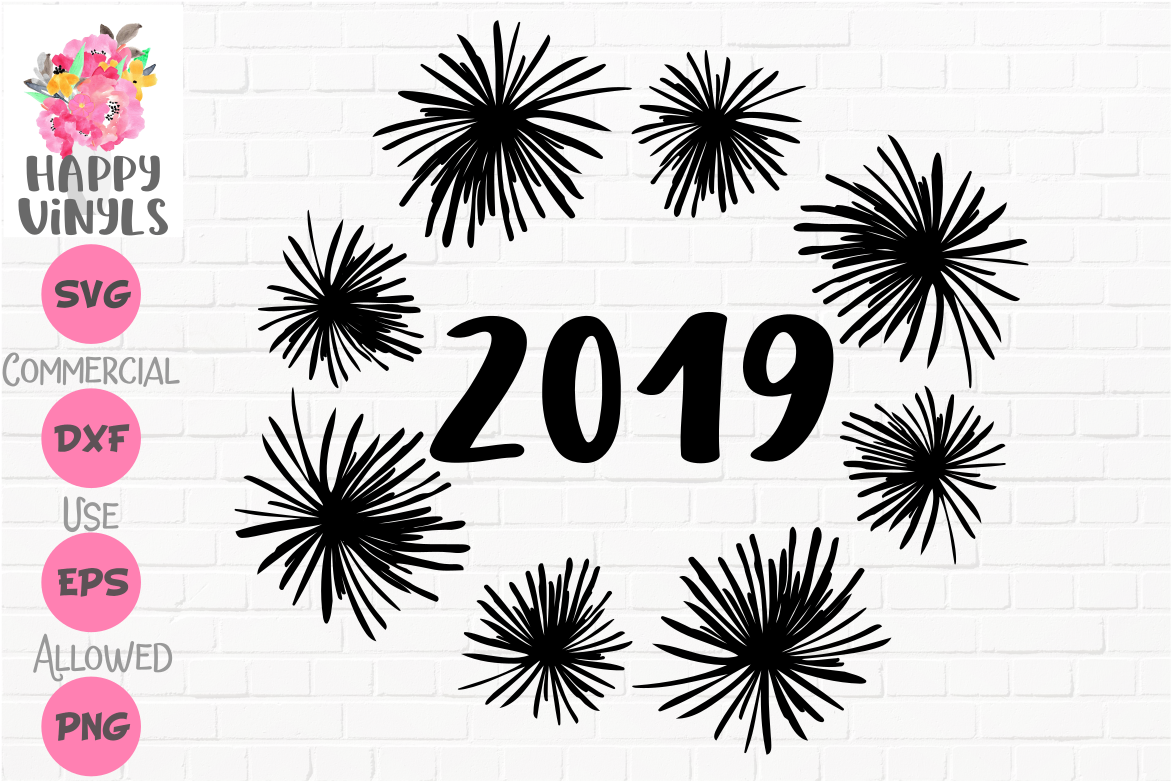 Happy New Year 2019 with Fireworks SVG Cut File for Crafters (160711) | SVGs | Design Bundles