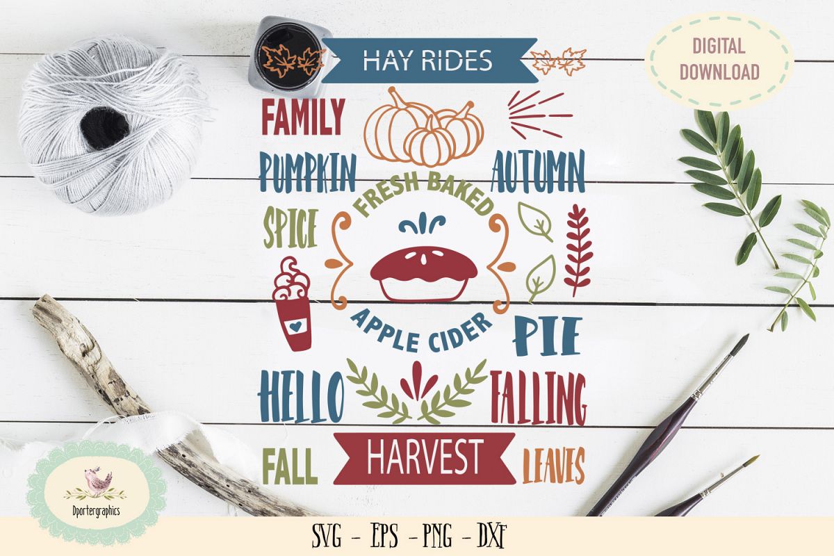 Hay rides pumpkin spice apple cider hello fall SVG PNG example image 1