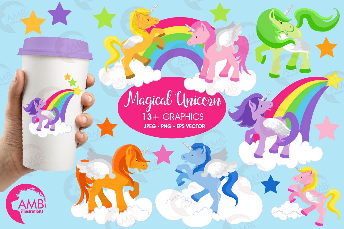 Magical Unicorns clipart, graphics and illustrations AMB-160 example image 1