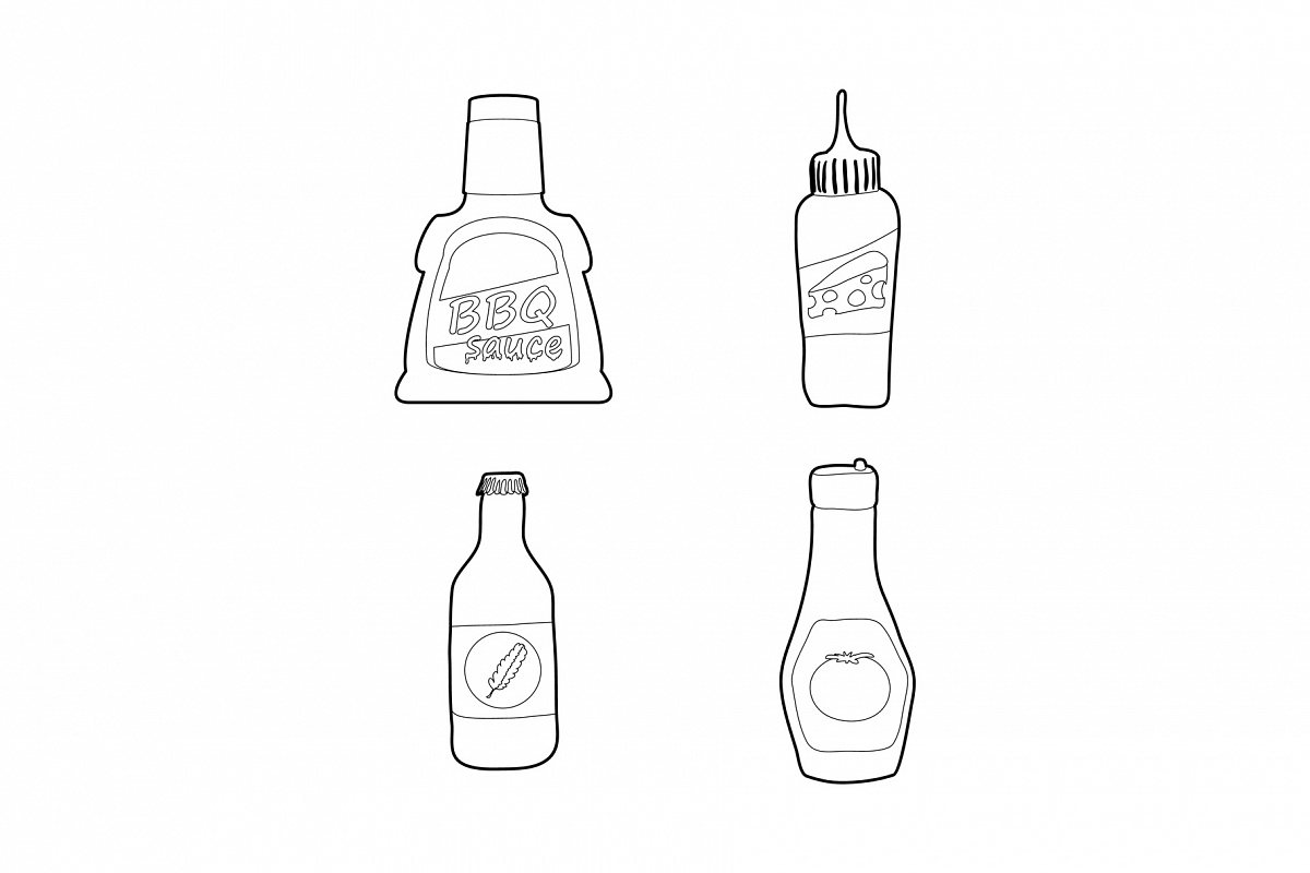 Sauce bottle icon set, outline style