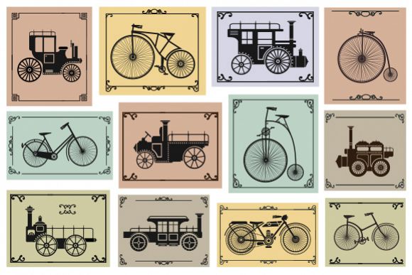 Old vector bike and car example image 1