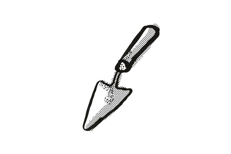 Hand Trowel Garden Tool Cartoon Retro Drawing example image 1