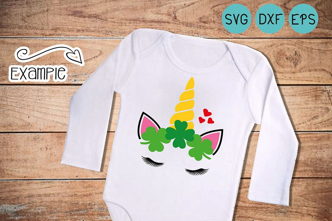 Unicorn svg, st. patricks day, clover svg, unicorn face, Shamrocks svg, little girl, DXF eps, cut file example image 1