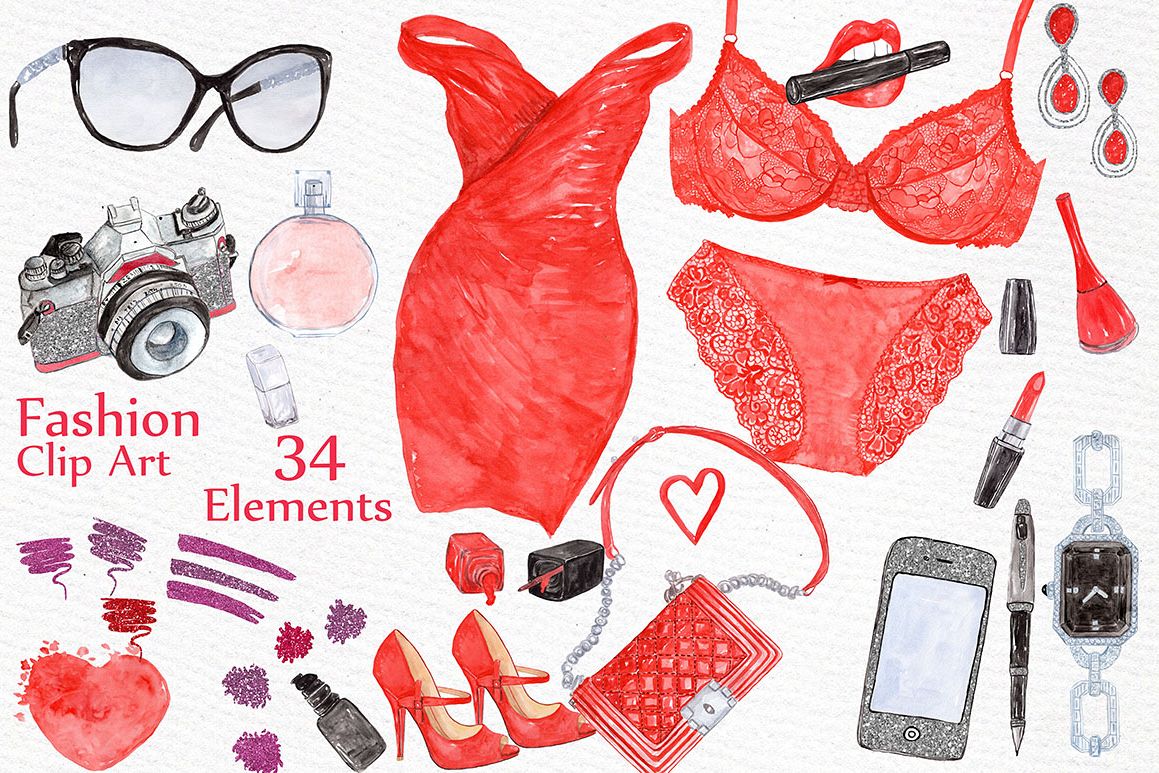 Watercolor Fashion clipart example image 1