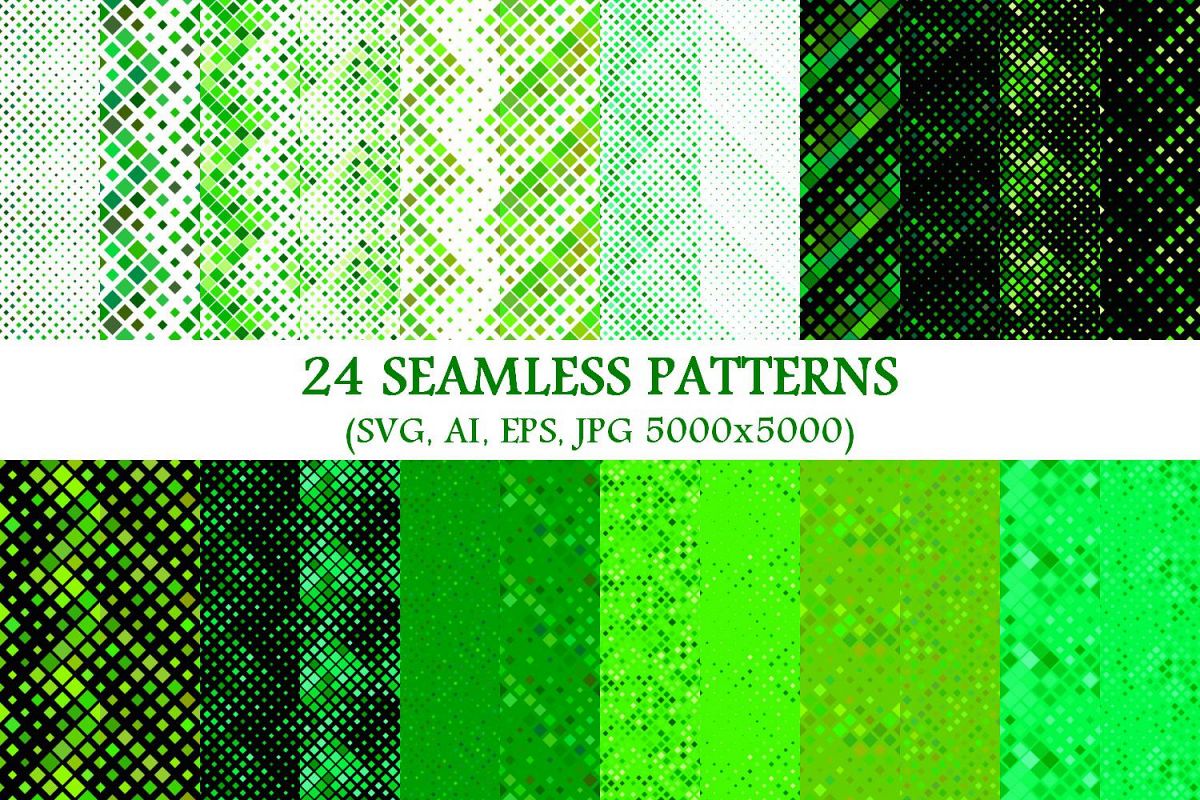24 Seamless Green Square Patterns example image 1