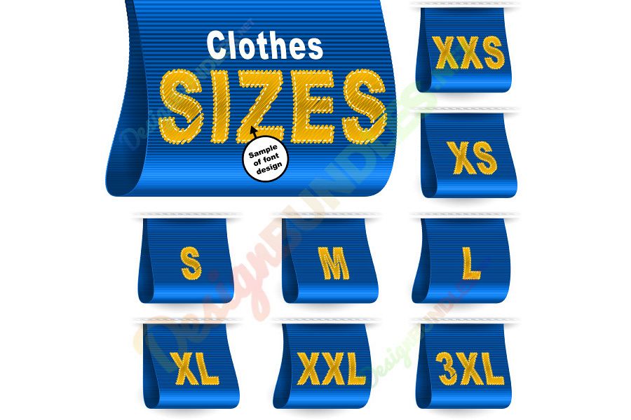 Vector Clothes Size Label Marketing Tag Sticker Sewn Set Blue example image 1