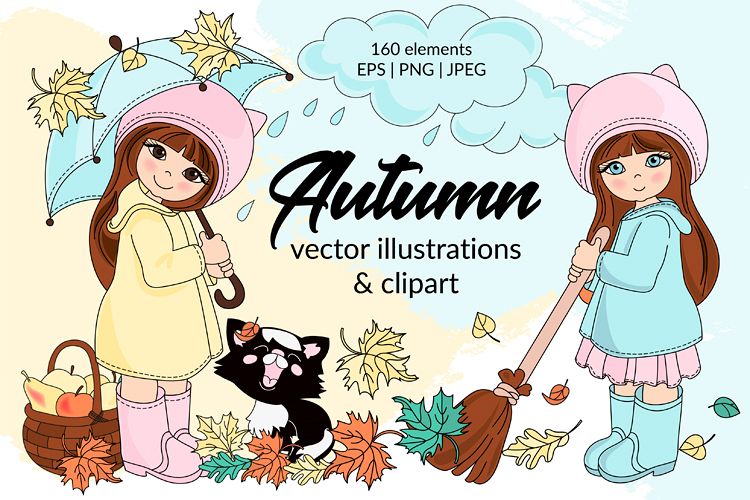 AUTUMN Vecor Clipart & Digital Print Set example image 1