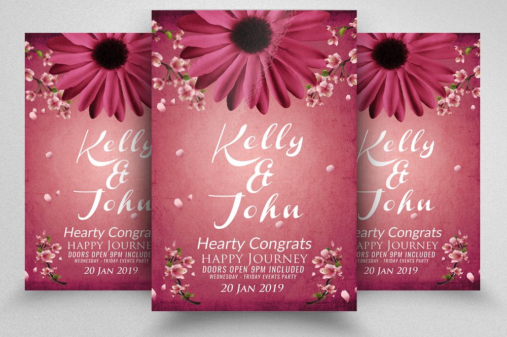 Floral Wedding Invitation Flyer Template example image 1