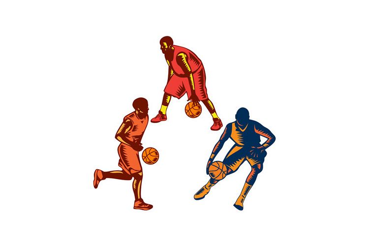 Basketball Player Dribble Woodcut Collection example image 1