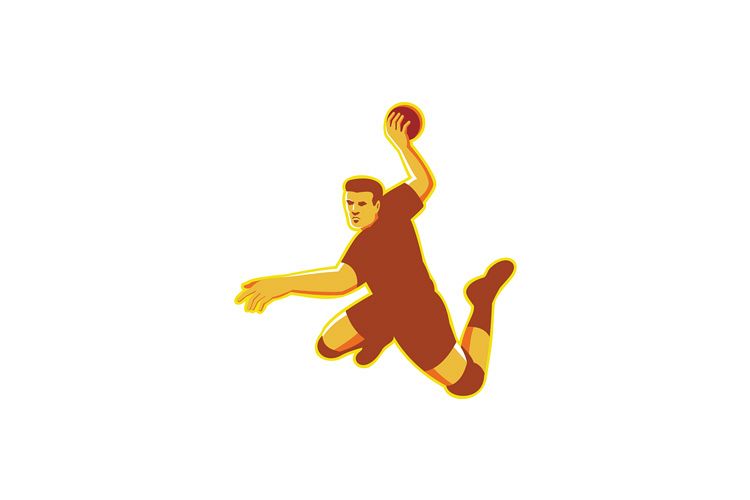 handball player jumping striking retro example image 1