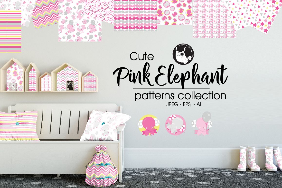 PINK-ELEPHANT, digital papers example image 1