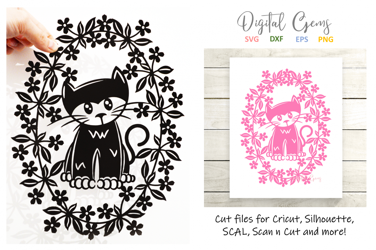 Cat paper cut design SVG / DXF / EPS / PNG files example image 1