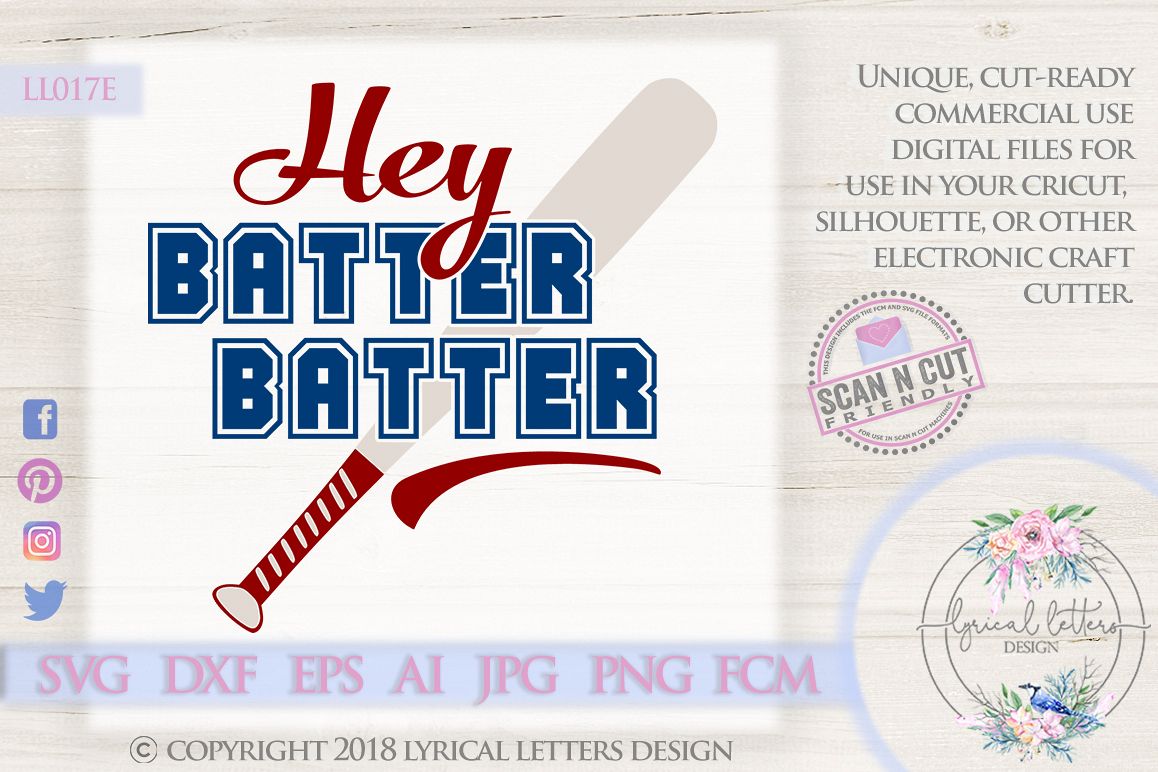Hey Batter Batter Baseball Softball SVG DXF Cut File LL017E example image 1
