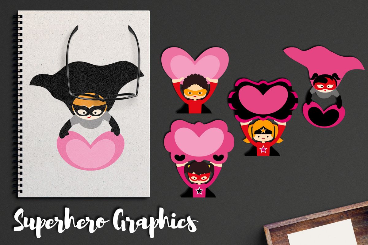 Superhero holds heart sign clipart graphic illustrations example image 1