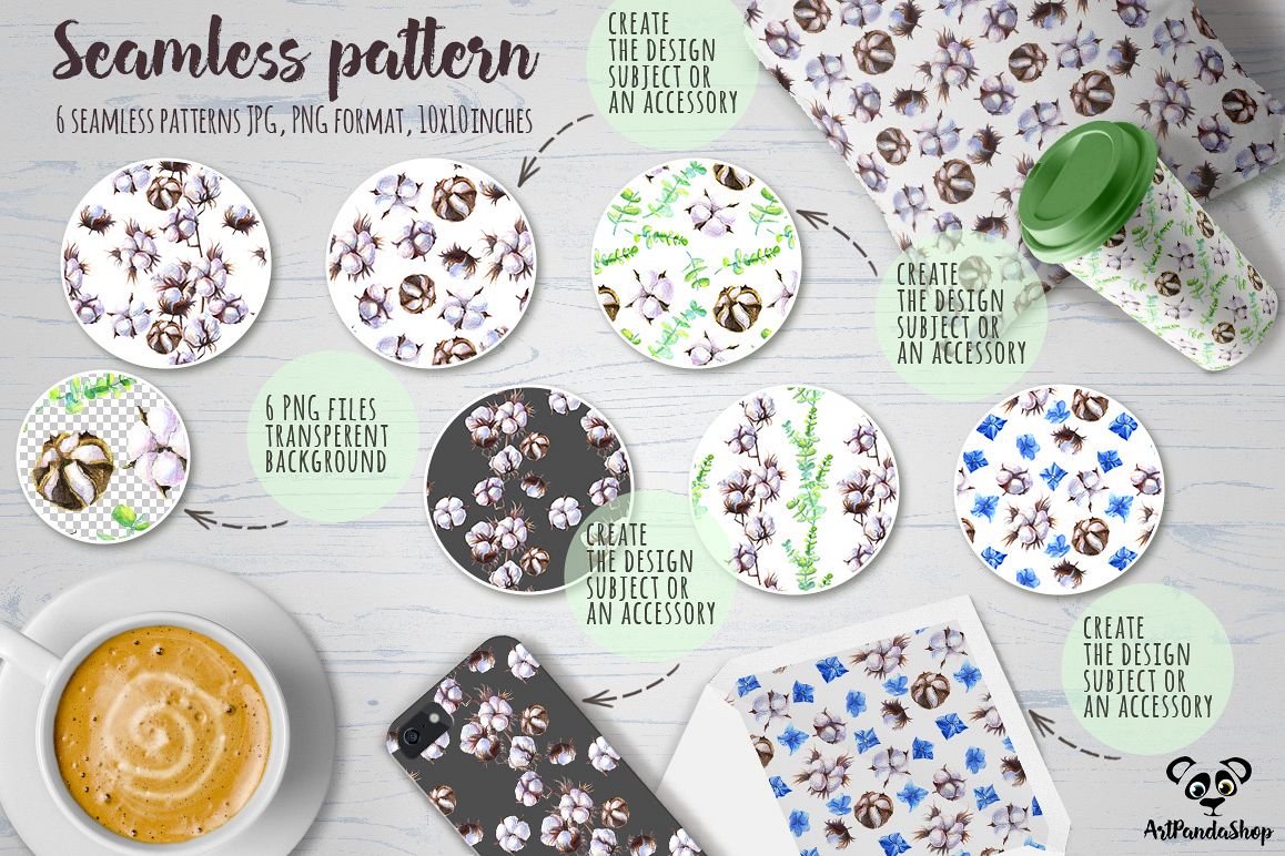 Cottons Watercolor Seamless patterns example image 1
