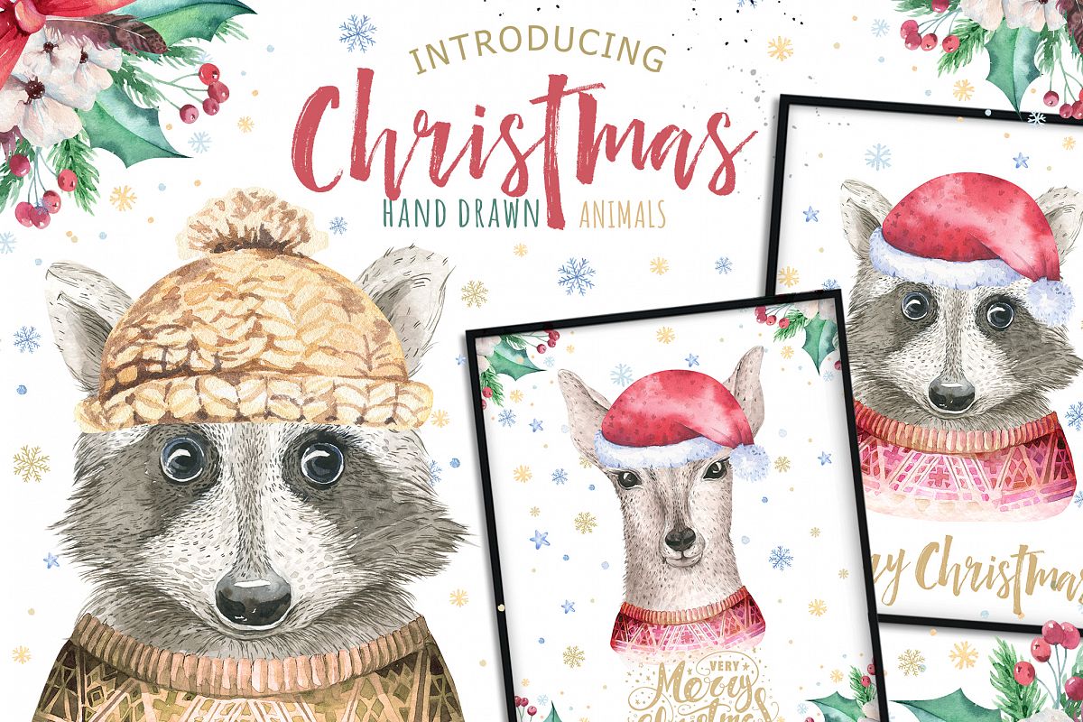 Christmas raccoon and deer animals example image 1