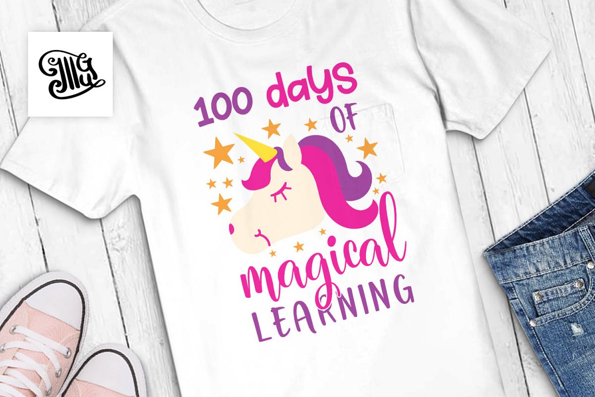 100 days of school for girl svg with unicorn head clipart example image 1
