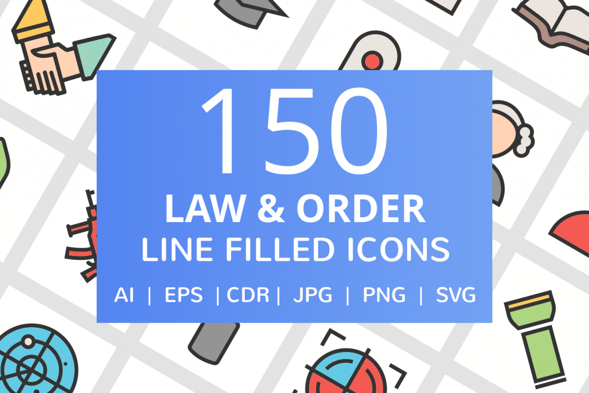 150 Law & Order FIlled Line Icons example image 1