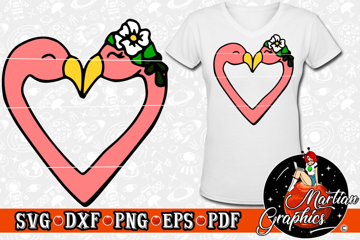 Flamingo Love Valentines Day SVG Cut File example image 1