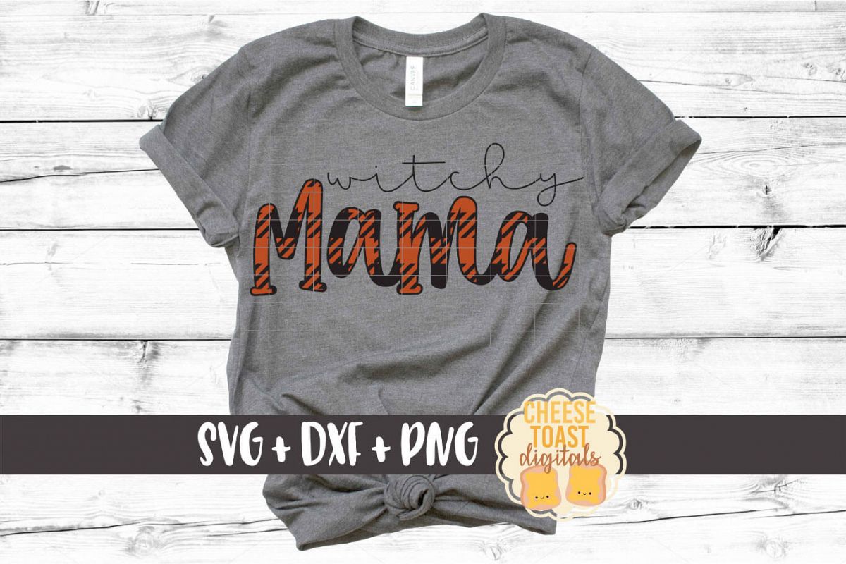 Witchy Mama - Buffalo Plaid Halloween SVG PNG DXF Cut Files example image 1