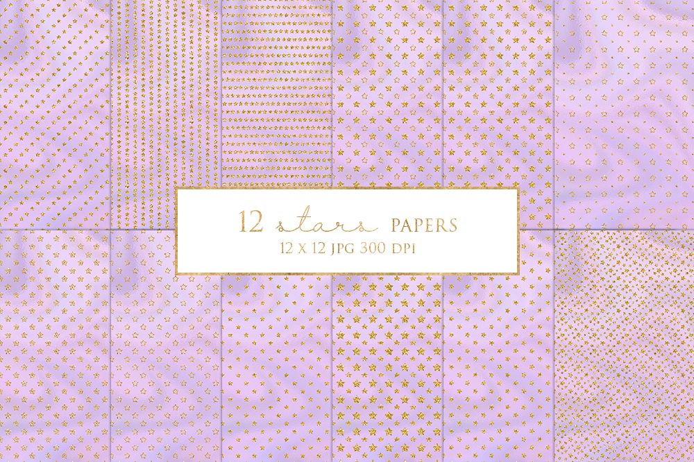 12 Gold Stars Digital Paper Pack example image 1