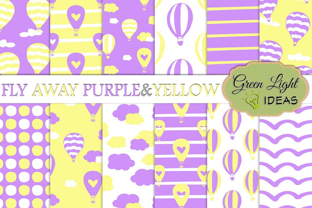 Purple and Yellow Hot Air Balloons Digital Papers example image 1