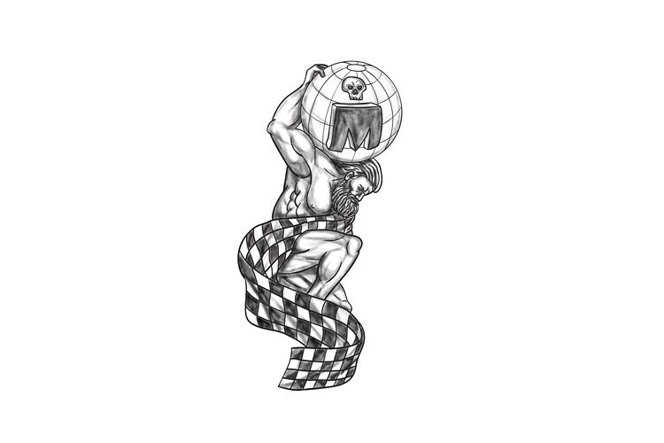 Atlas Lifting Globe Racing Flag Tattoo example image 1
