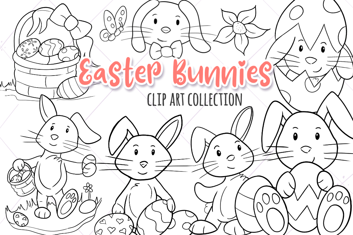 Easter Bunnies Digital Stamps example image 1