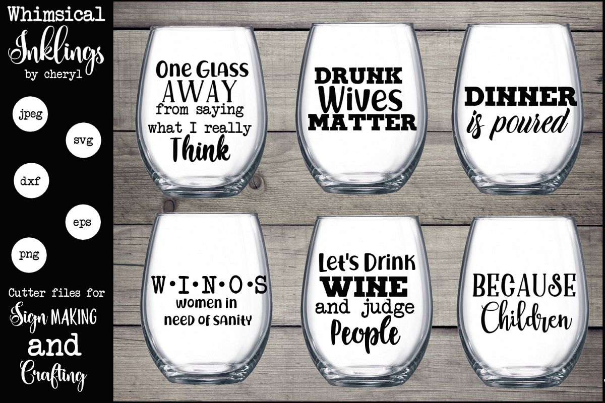 One Glass Away Wine SVG Set example image 1