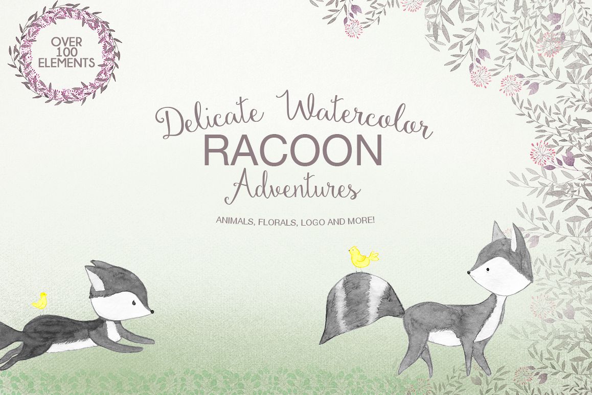 Delicate watercolor Racoon example image 1