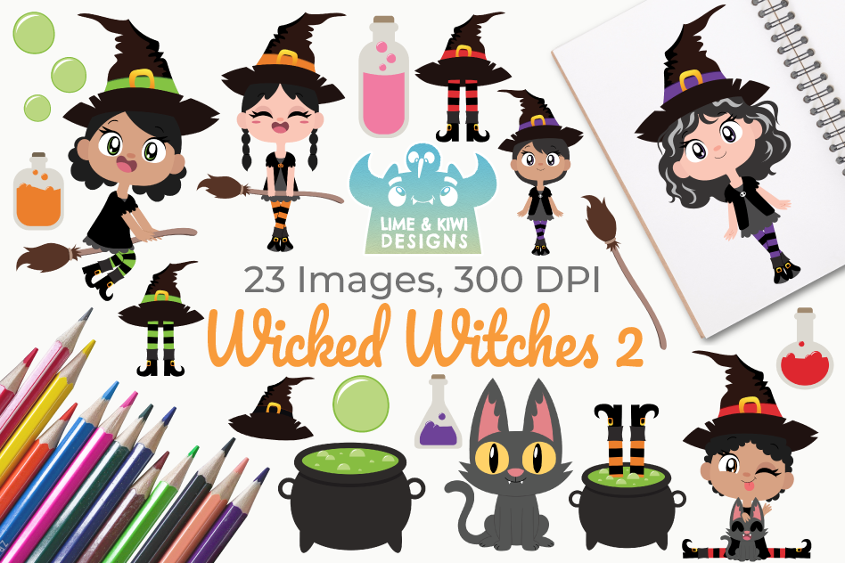 Wicked Witches 2 Clipart, Instant Download Vector Art example image 1