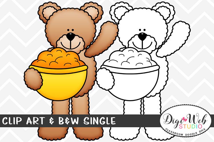Clip Art & B&W Single - Thanksgiving Bear w/ Sweet Potatoes example image 1