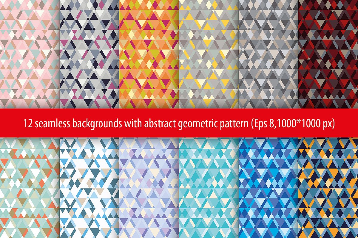 Set of 12 seamless vector backgrounds with abstract geometric pattern. example image 1