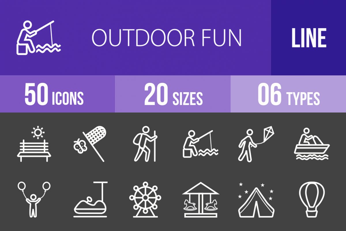 50 Outdoor Fun Line Inverted Icons example image 1