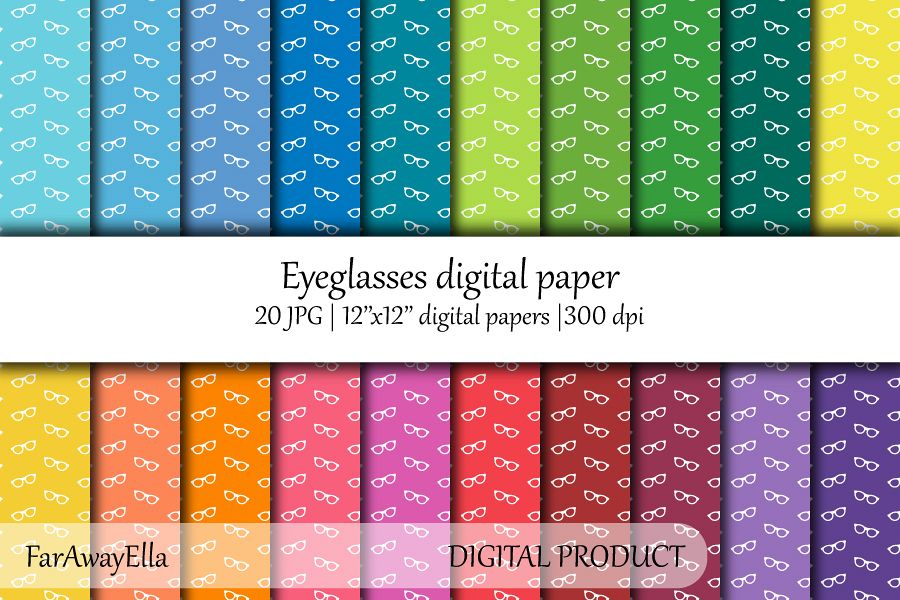Eyeglasses JPG digital paper | 20 seamless patterns example image 1