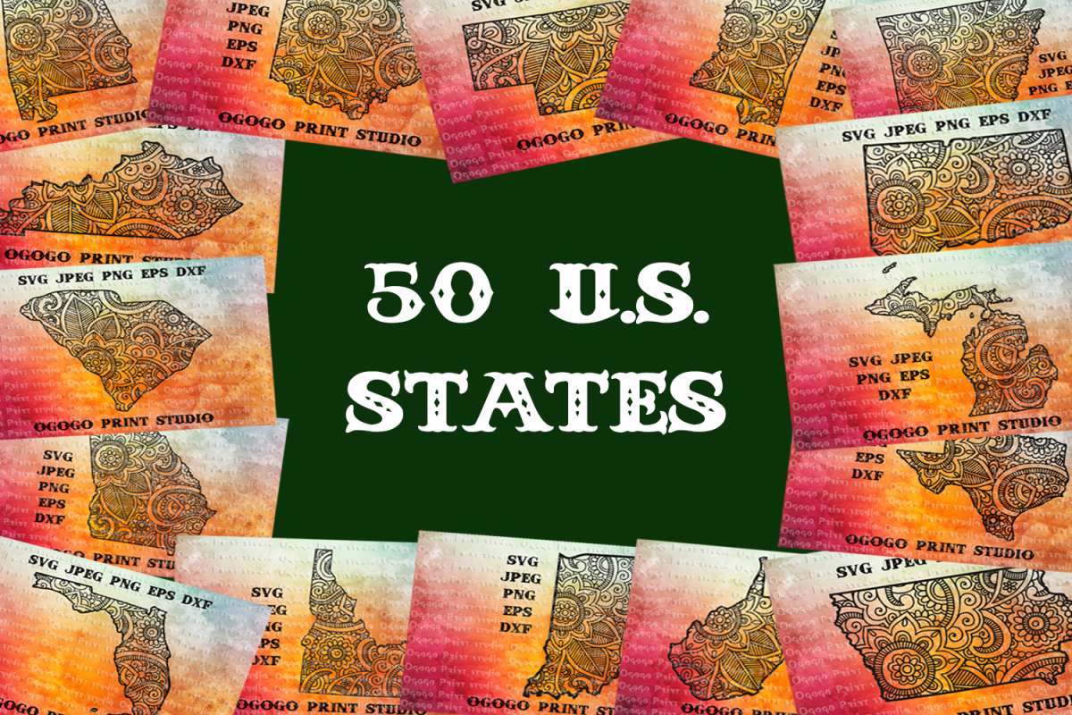Mandala style 50 states Svg BUNDLE, United States, Zentangle example image 1