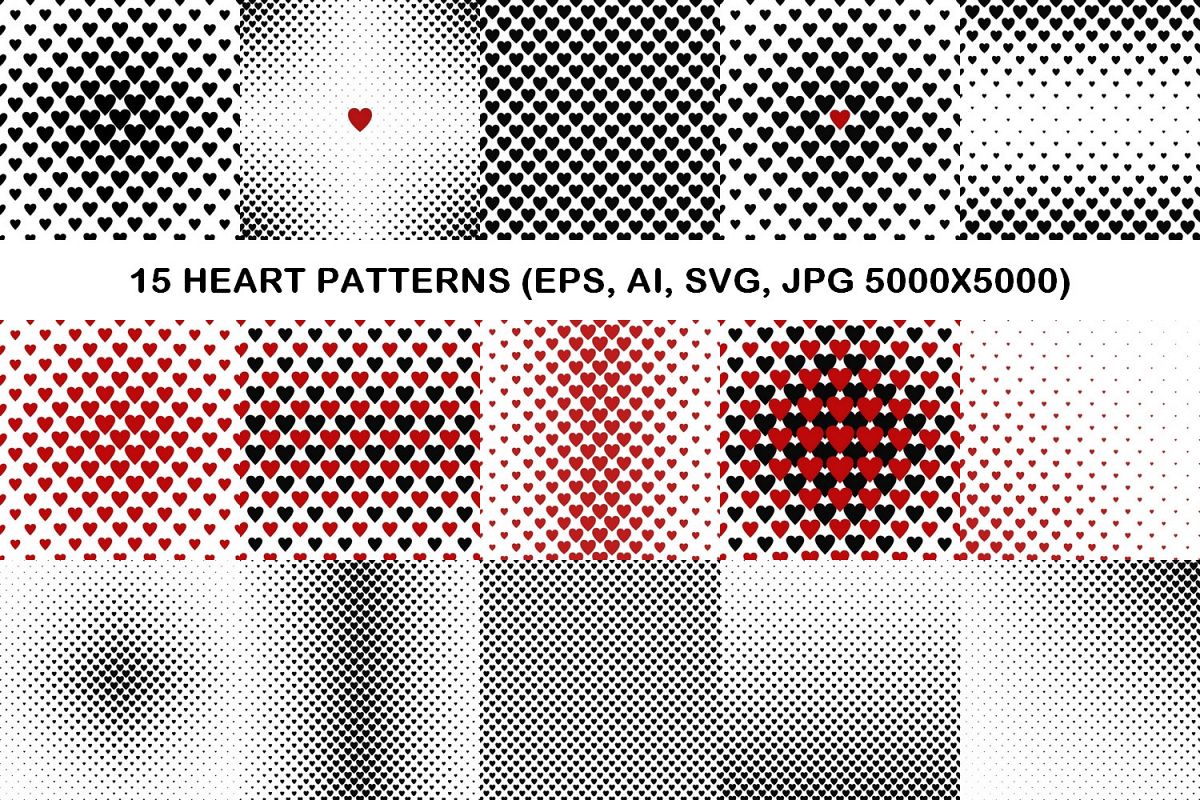 15 heart patterns (EPS, AI, SVG, JPG 5000x5000) example image 1