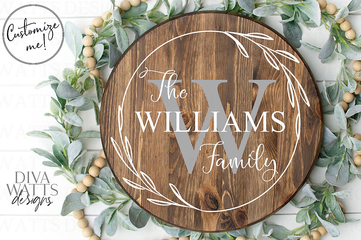 Monogram Wreath Family Last Name Farmhouse Sign SVG example image 1