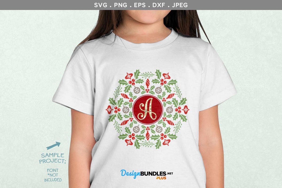Holly Monogram Frame - svg, printable example image 1