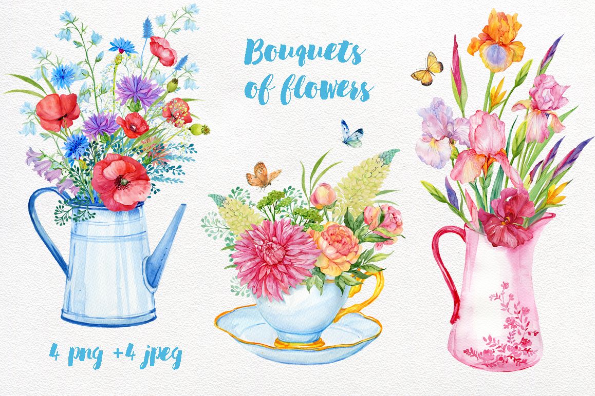 Bouquets of flowers watercolor example image 1