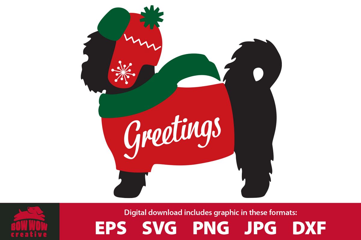 Winter / Christmas Shih Tzu wearing sweater, scarf & hat example image 1