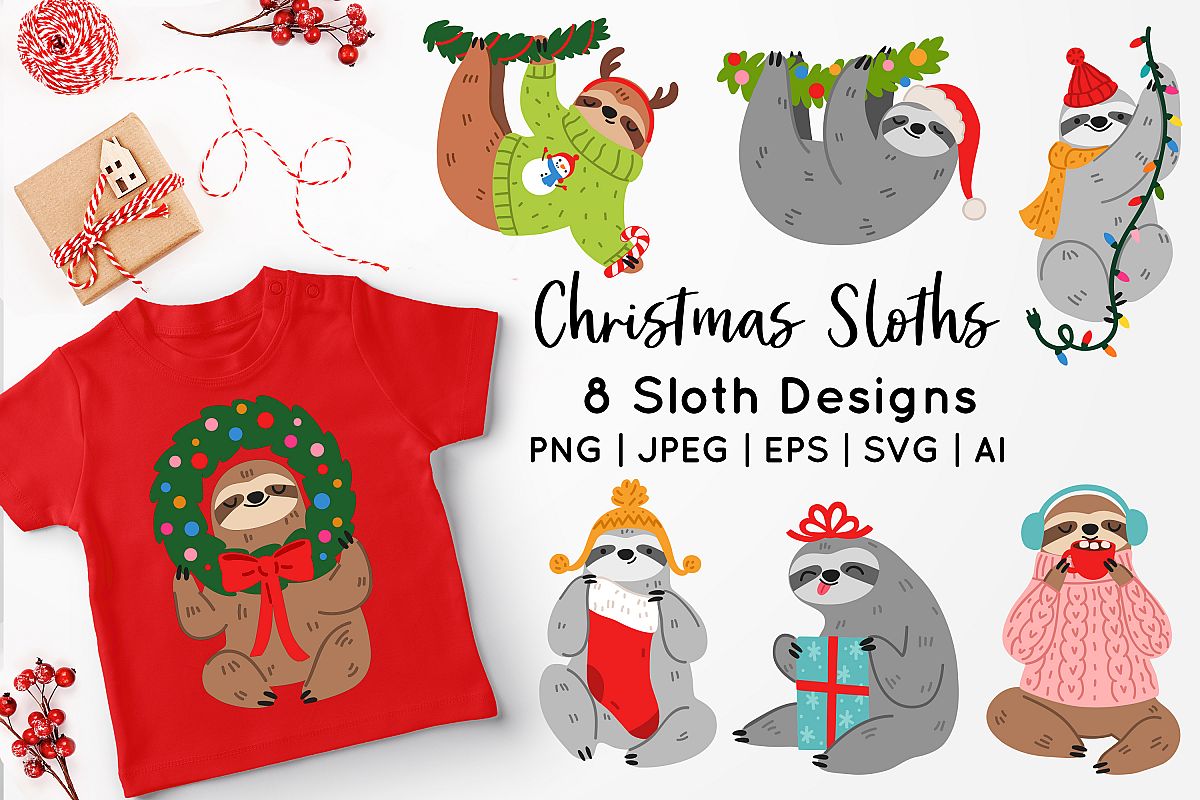 Christmas Sloths Vector Art example image 1