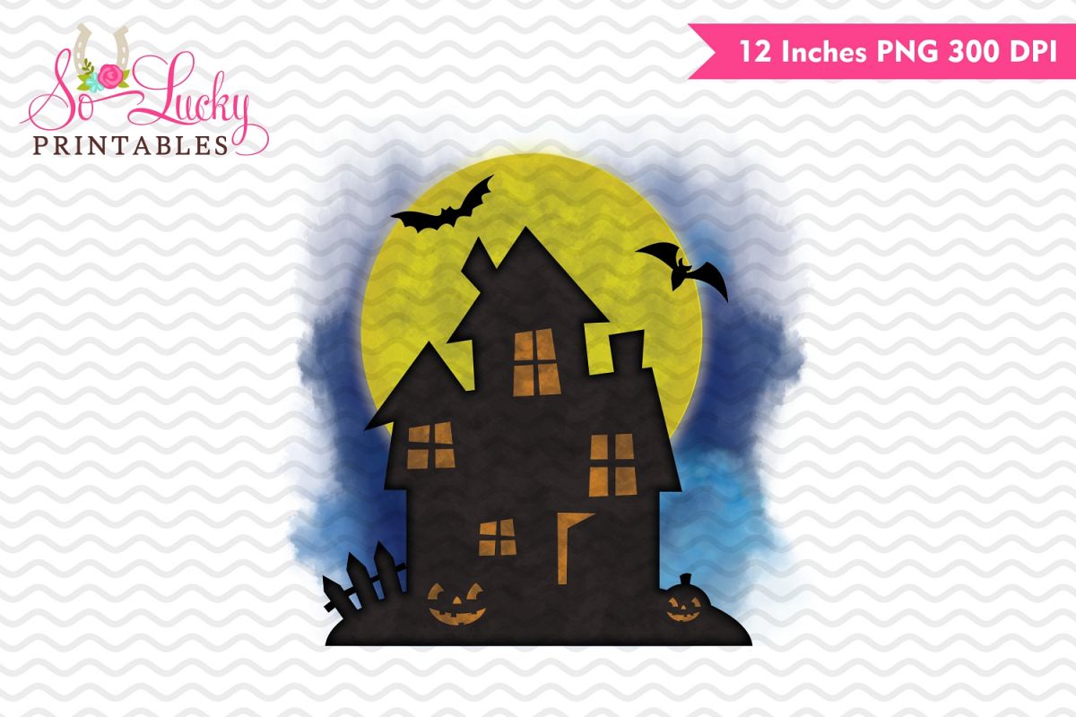Haunted House Halloween watercolor sublimation design example image 1