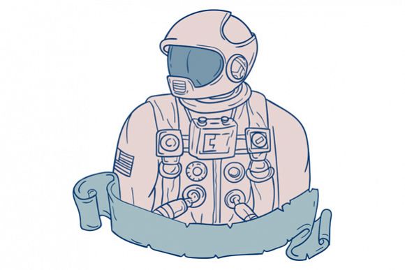 Astronaut Bust Ribbon Drawing example image 1