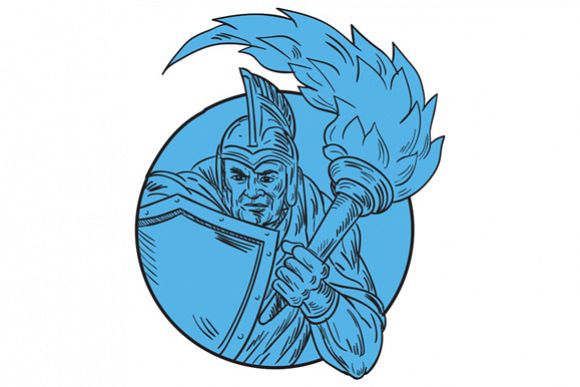 Centurion Soldier Torch Circle Drawing example image 1
