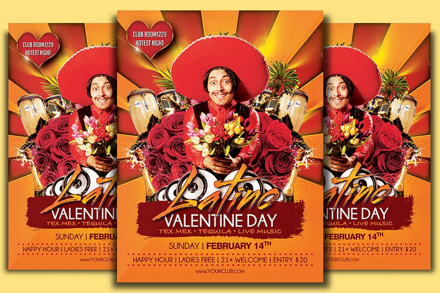 Valentine Day Latino Party Flyer Template example image 1