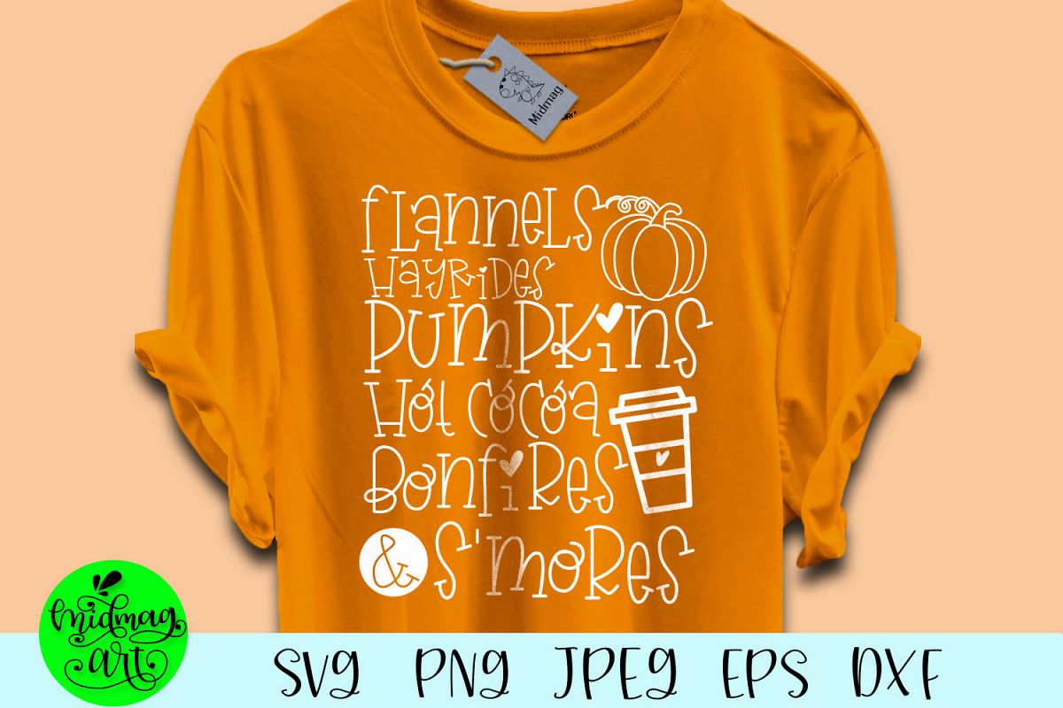 Flannels hayrides pumpkins hot cocoa bonfires svg, fall svg example image 1